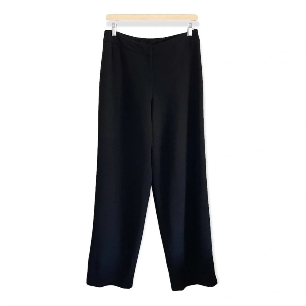 Eileen Fisher Wool Blend Relaxed Straight High Rise Pant Black Small